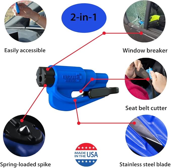 resqme The Original Emergency Keychain Car Escape Tool, 2-in-1 Seatbelt Cutter and Window Breaker, Made in USA, Family Pack o