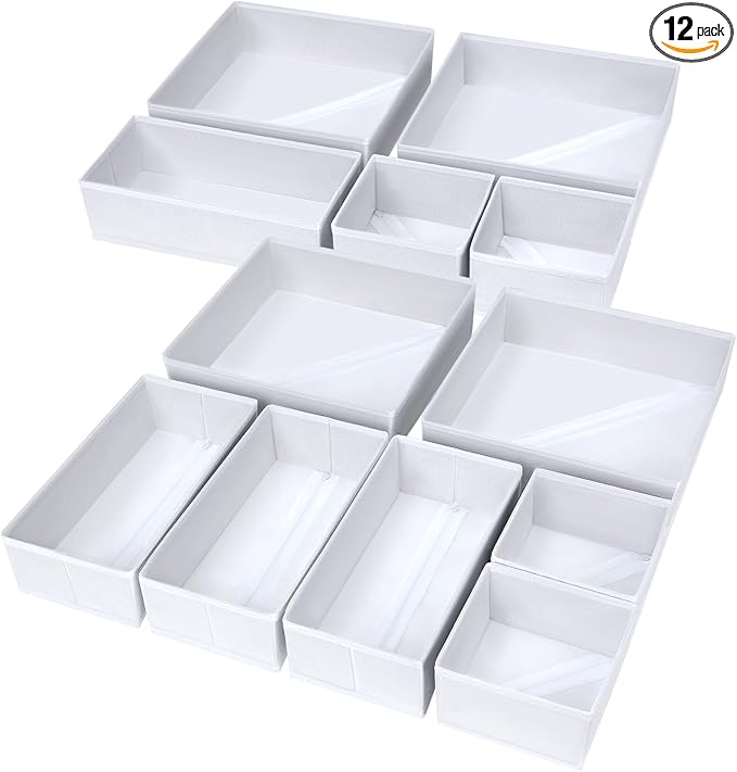 DIMJ Drawer Organizer Clothes, 12 Pack Fabric Closet Organizers and Storage, Foldable Baby Clothes Organizer & Dresser Bin Fo