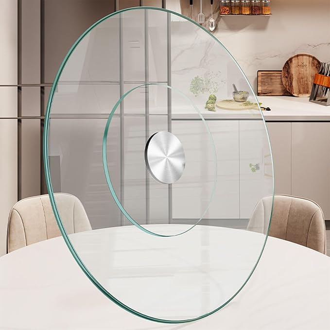 Lazy Susan 30.7 inch Glass Turntable Dining Table Large Round Serving Plate Tabletop Rotating Tray with Swivel Assist System 