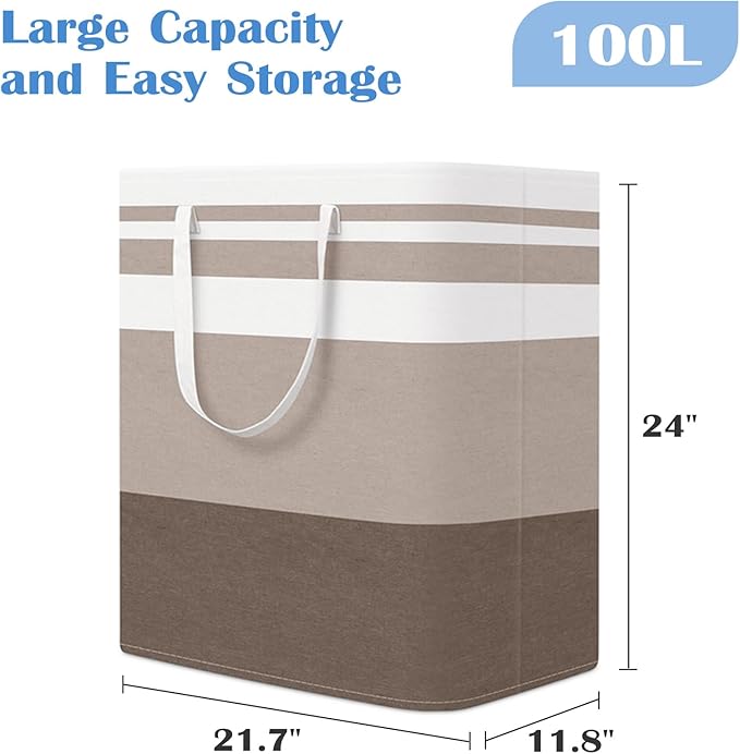 BlissTotes 3-Pack Laundry Basket, Freestanding＆Waterproof Laundry Hamper, Collapsible Tall Clothes Hamper with Easy Carry Han