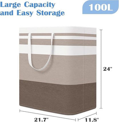 BlissTotes 3-Pack Laundry Basket, Freestanding＆Waterproof Laundry Hamper, Collapsible Tall Clothes Hamper with Easy Carry Han