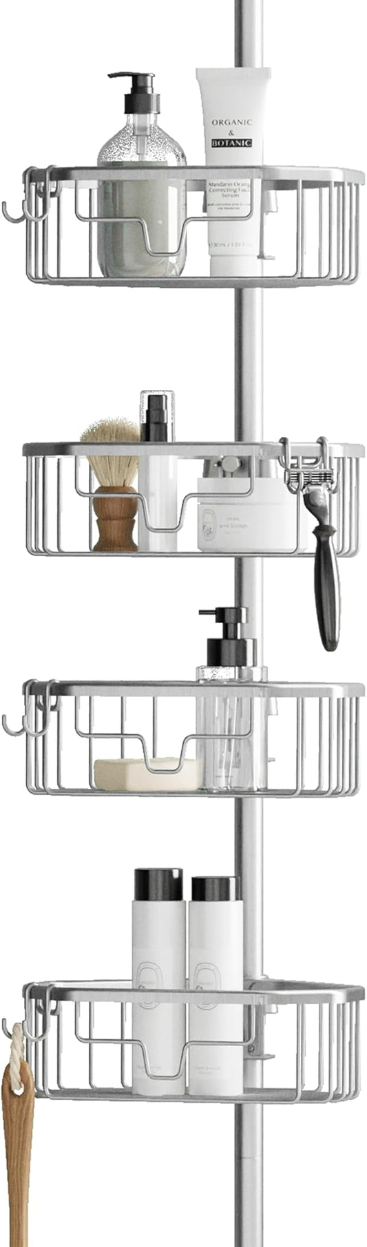 Zenna Home Tension Pole Shower Caddy Corner Organizer, Adjustable Standing Shower Caddy with 4 Shelves, Rustproof Bathroom Te