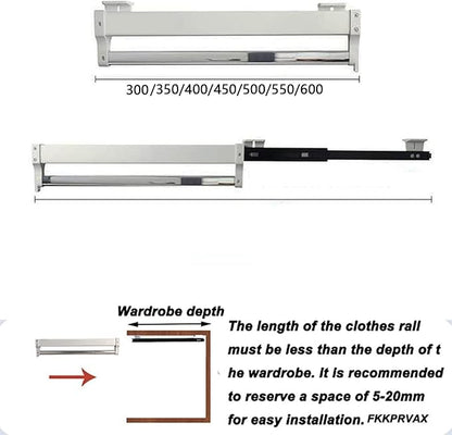 Pull Out Clothes Rail Extendable Pull Out Closet Rod - Adjustable Clothing Organizer Holder, Extendable Wardrobe Rail in Stee