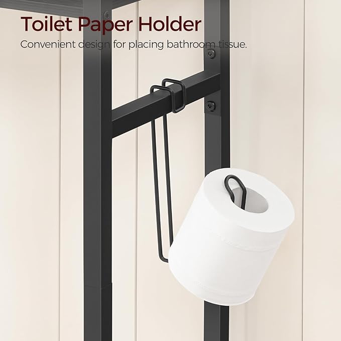 Over The Toilet Storage Rack, 3 Tier Bathroom Organizer Over Toilet, Freestanding Space Saver Toilet Stand with 2 Hooks, Bath
