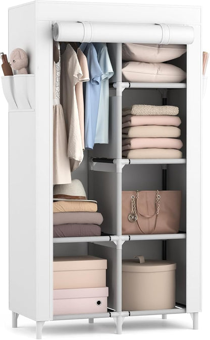 ROJASOP Portable Closet Wardrobe Closet for Hanging Clothes with 6 Storage Shelves, 1 Hanging Rod and 4 Pockets, Clothes Orga