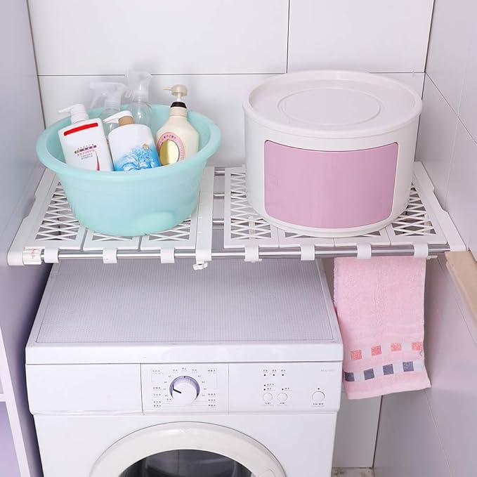 BAOYOUNI Adjustable Closet Shelf Extension Rod Clothes Storage Rack Organizer Hanger DIY Dividers Space Savers with 6 Mesh Sp