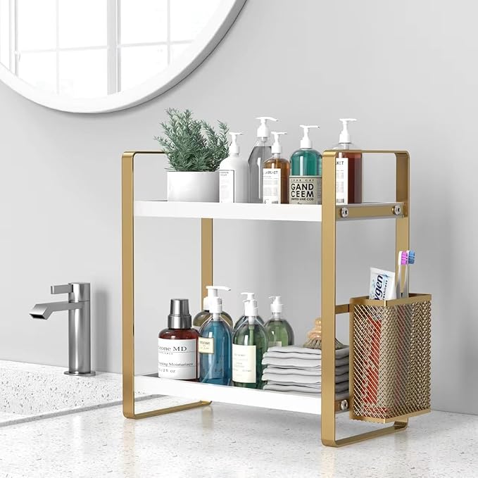 LEMIKKLE Bathroom Counter Organizer with Basket, Perfume,Makeup Organizers for Vanity,Storage Organizers for Bathroom, Kitche