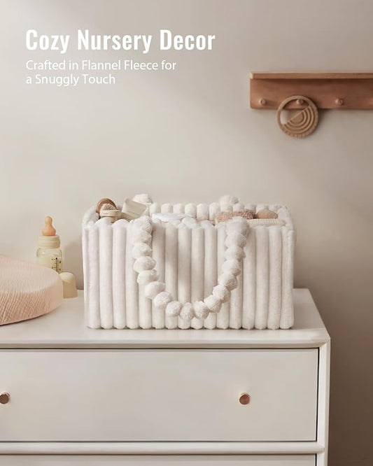 Blissful Diary Flannel Diaper Caddy Organizer, included Gift Packaging, Cozy Nursery Storage Basket, Gift for Baby Shower, Ne