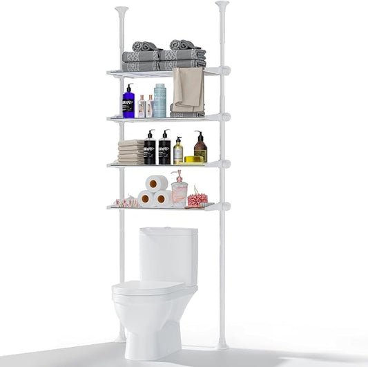 YeYeBest Over The Toilet Storage, Bathroom Organizer 4-Tier Adjustable Shelves for Small Room, Saver Space, 91 to 124 Inch Ta
