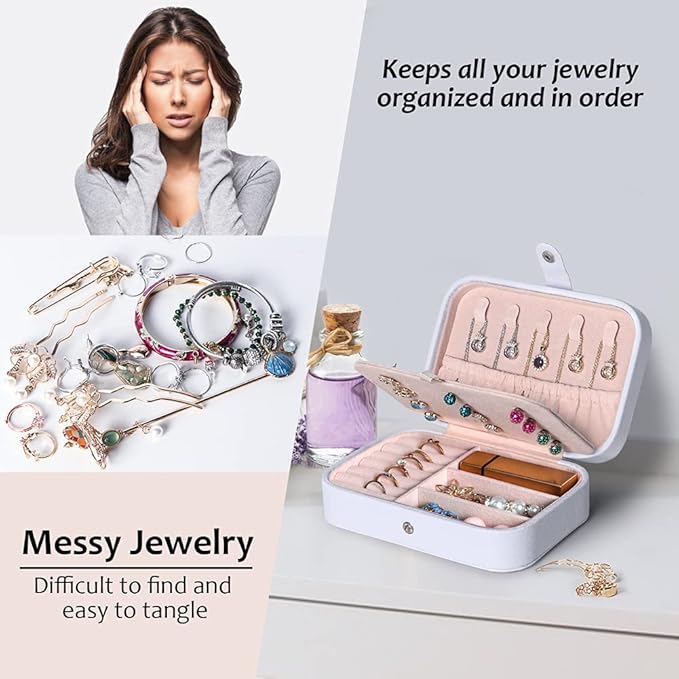Hatori Travel Jewelry Box, PU Leather Small Jewelry Organizer for Women Girls, Portable Mini Travel Case Display Storage Hold
