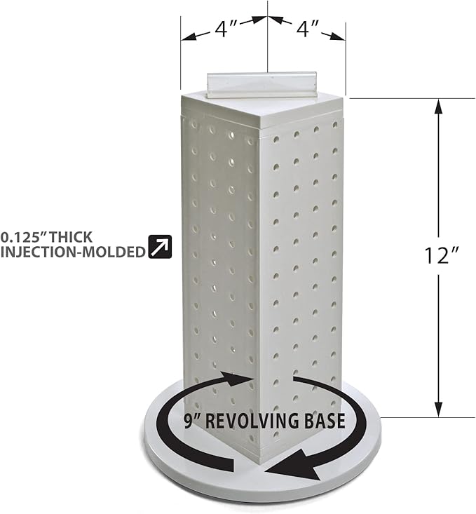 Azar Displays 700220-WHT Pegboard 4-Sided Revolving Counter Display, White Solid Color