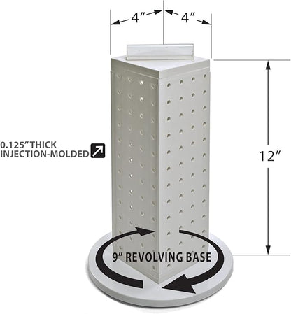Azar Displays 700220-WHT Pegboard 4-Sided Revolving Counter Display, White Solid Color