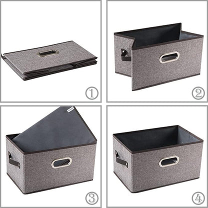 PRANDOM Fodable Storage Baskets for Closet [5-Pack] Decorative Fabric Storage Bins Cubes with Leather/Metal Handles for Shelv