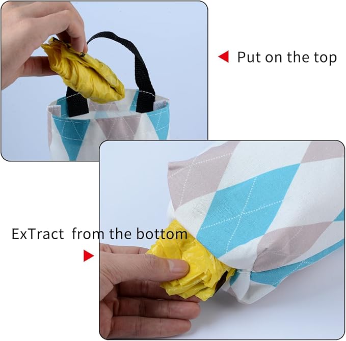 Plastic Bag Holder Sulimy Dispensers Folding Garbage Bags 3pcs Hanging Storage Bag Cotton Linen Fabric Trash bags Holder Organizer Recycling Grocery Pocket Containers with 3 Hooks (Multicolor 2)