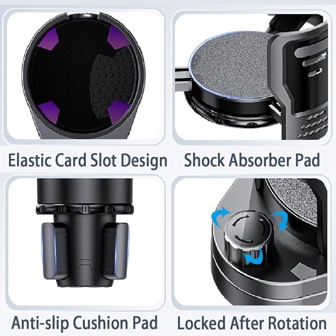 Upgrade Dual Cup Holder Expander, 2 in 1 Multifunction Cup Holder for Car with Lock, 360° Rotating Car Cup Drink Holder with 