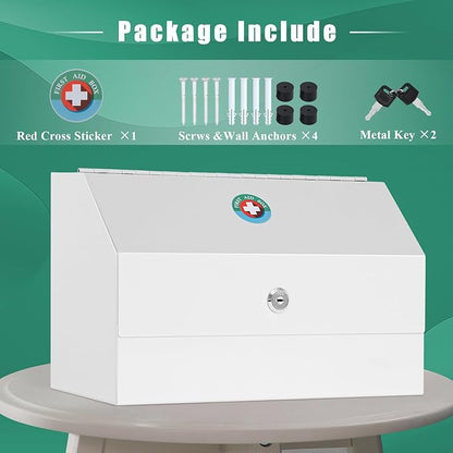 KYODOLED Wall Mount Medicine Lock Box, Drug Cabinet with Key, Large Capacity Secure Steel Prescription, First Aid Kit for Eme
