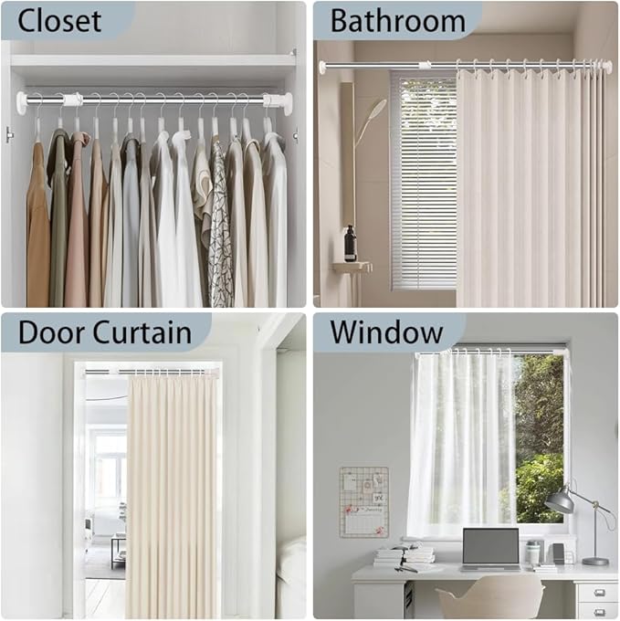 Hershii Expandable Window Shower Curtain Tension Rod Oval Head Clothes Hanging Bar Rail for Closet Wardrobe, No Drilling, 25.