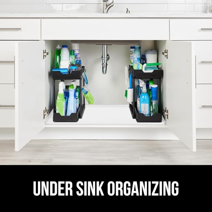GORILLA GRIP Waterproof Silicone Under Sink Mat with Raised Lip for Kitchen and Bathroom, 34 x 22 in, Cabinet Shelf Liner Sta