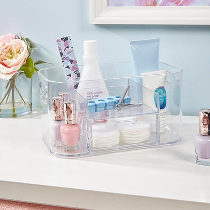 STORi Bliss Clear Makeup Organizer for Countertop, Divided Bathroom Organizer & Storage Drawer, Makeup Brush Holder, Cosmetic