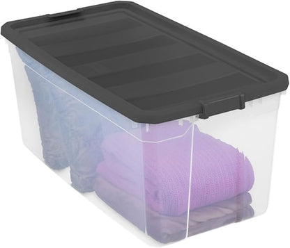 Sterilite 12-Pack Modular Stacker Box, Durable Clear Plastic Storage Bins with Latching Lids, 200 Quart - Stackable Organizin