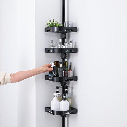 Tension Pole Shower Caddy Organizer with4 Tier L-Shaped Rust Resistant Bathroom Corner Shelves with 34-124 Inch Adjustable No