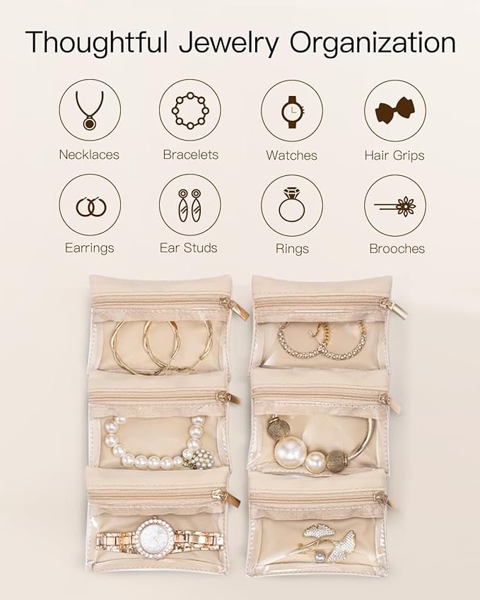 Vlando Travel Jewelry Case,Valentines Gifts,Small Jewelry Box Organizer,Travel Jewelry Storage with 6 Velvet Jewelry Zipper P