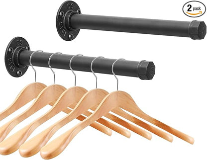 Cast Iron Wall Mounted Clothes Rack, Heavy Duty Industrial Pipe Clothing Rack for Hanging Clothes, Garment Racks for Wardrobe