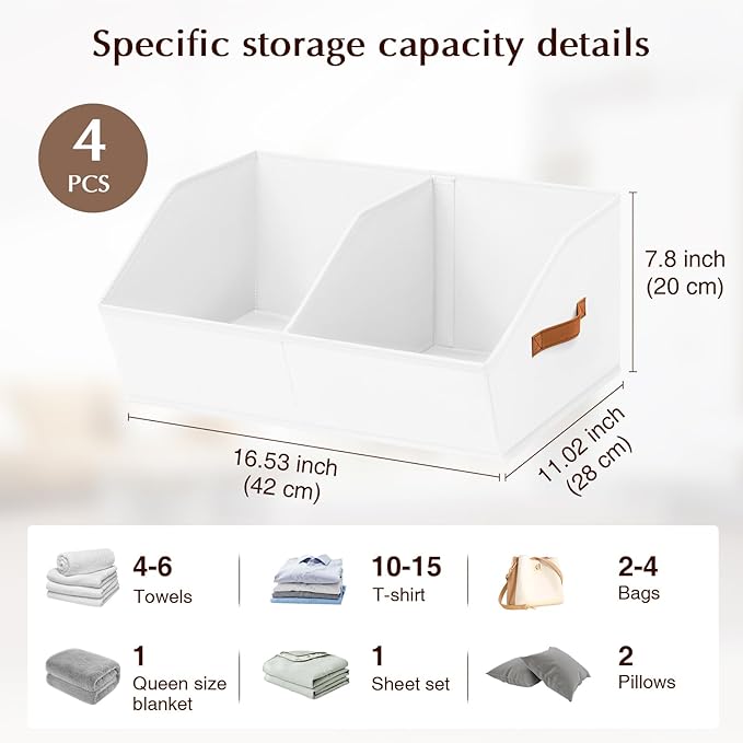 Homsorout Closet Organizers and Storage Bins - 4 Pack Collapsible Divided Trapezoidal Cube Storage Bins Baskets with Orange H
