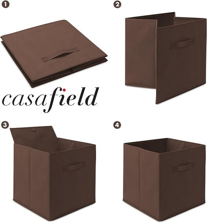 Casafield Set of 6 Collapsible Fabric Cube Storage Bins, Brown - 13" Foldable Cloth Baskets for Shelves, Cubby Organizers & M