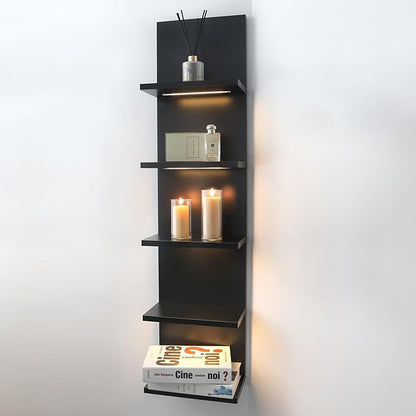 5 Tier Wall Shelf Unit, Black Shelves,Lack Shelf, Wall Shelves for Bedroom，Office,Bathroom, Vanity Shelves with LED Remote Co