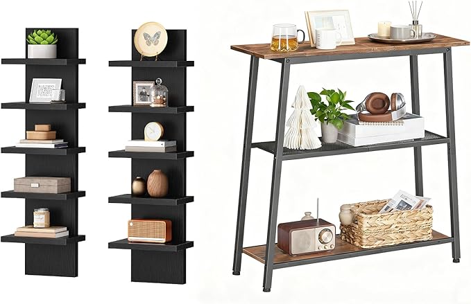 HOOBRO Wall Shelf and Console Table Bundle, 2 Pack Floating Shelves Wall Mounted, Small Entryway Table with Storage Shelves, 