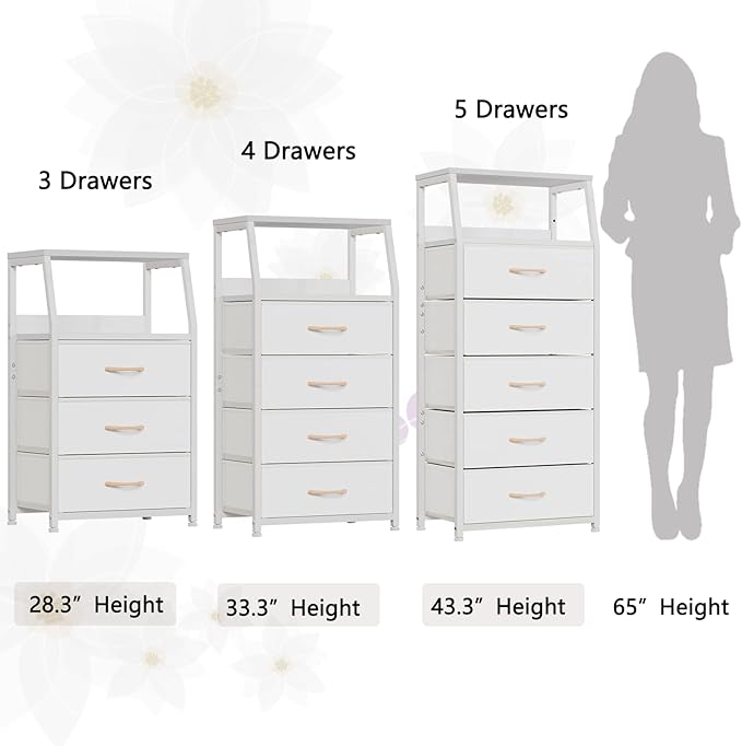 Furnulem White Dresser with 5 Drawers, Vertical Storage Tower Fabric Dresser for Bedroom, Hallway, Entryway, Nursery, Closet 
