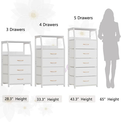 Furnulem White Dresser with 5 Drawers, Vertical Storage Tower Fabric Dresser for Bedroom, Hallway, Entryway, Nursery, Closet 