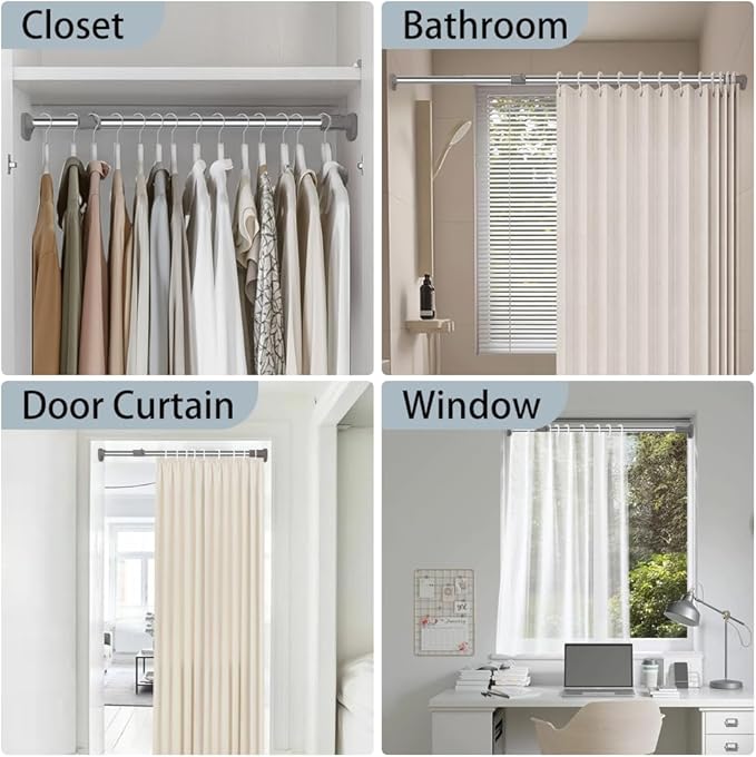 Hershii Expandable Window Shower Curtain Tension Rod Oval Head Clothes Hanging Bar Rail for Closet Wardrobe, No Drilling, 25.