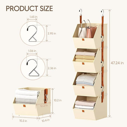 Homsorout Hanging Closet Organizer 4 Tier - Clothes Hanging Shelves, Space-Saving Closet System, Fabric Storage Bins Bedroom 