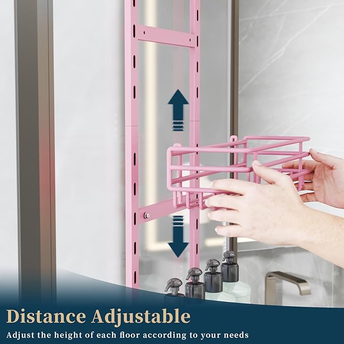 Consumest Over The Door Shower Caddy - 5 Tier Adjustable Shower Organizer Hanging with 2 Toothbrush Holders & 4 Hooks, Rustpr