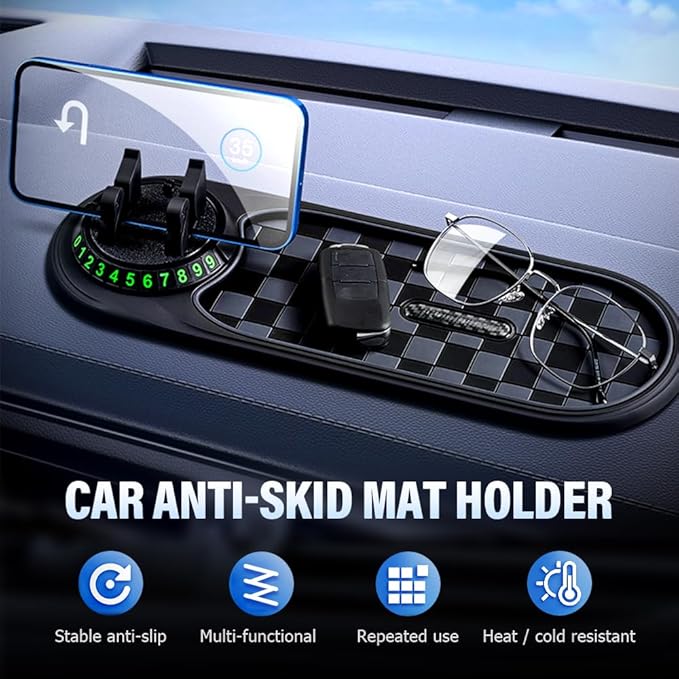 Multifunction Car Anti-Slip Mat, Car Anti Slip Mat Phone Holder for Dashboard, Dash Pad with Temporary Parking Numbe for Phon