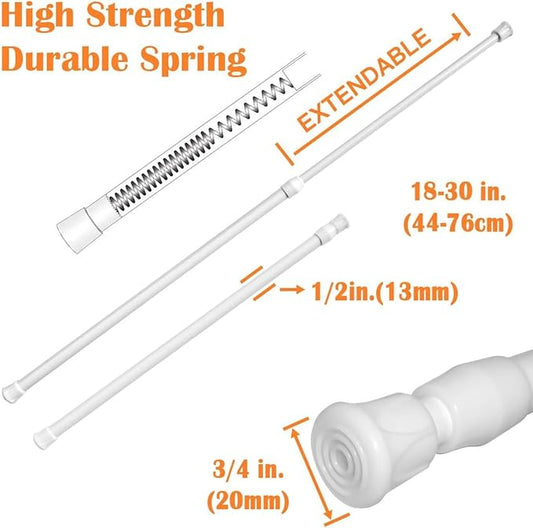 KXLife 6Pcs Spring Tension Curtain Rod, 18 to 30 Inch Adjustable Small Tension Rods No Drill, White Spring Loaded Curtain Ten