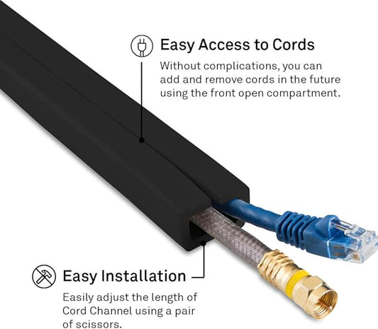 UT Wire - 10 Foot Flexible Cord Channel - (Black) | 2 Pack