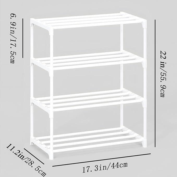 4-Tier Small Shoe Rack, Metal Stackable Kids Shoe Shelf Storage Zapateras Organizer,Narrow Shoe Rack Sturdy for Closet Hallwa
