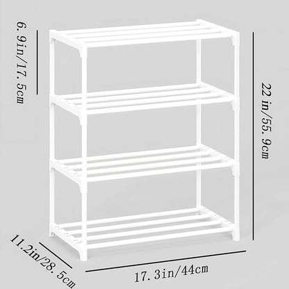 4-Tier Small Shoe Rack, Metal Stackable Kids Shoe Shelf Storage Zapateras Organizer,Narrow Shoe Rack Sturdy for Closet Hallwa