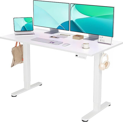 YDN Electric Standing Desk, 55 x 24 Inches Adjustable Height Stand up Desk with Cable Management, Home Office Desks with Splice Board & Frame, White Top