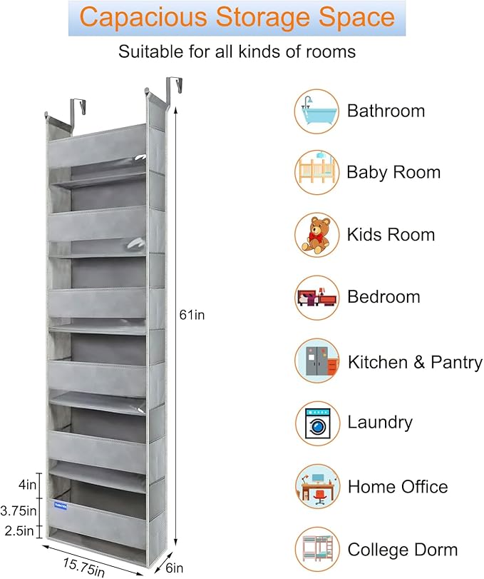 Extra Large Over The Door Organizer Storage 6-Shelves and 12 Side Pockets, Heavy Duty Hanging Door Organizer for Closet Bathr
