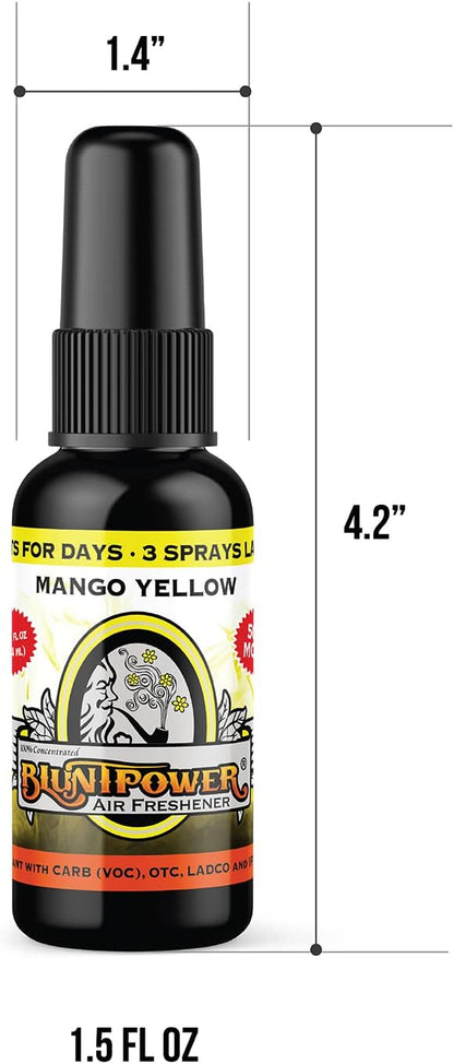 BluntPower (Mango Yellow, 1 Pack) Concentrated Air Freshener for Room and Car Spray - Oil-Based Diffuser Spray Bottle - Long-