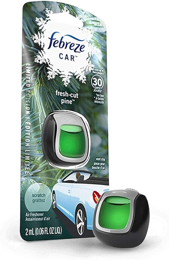 Febreze Car Vent Clip Air Freshener - Limited Edition Holiday Collection - Fresh-Cut Pine - 1 Count Vent Clip Per Package - P