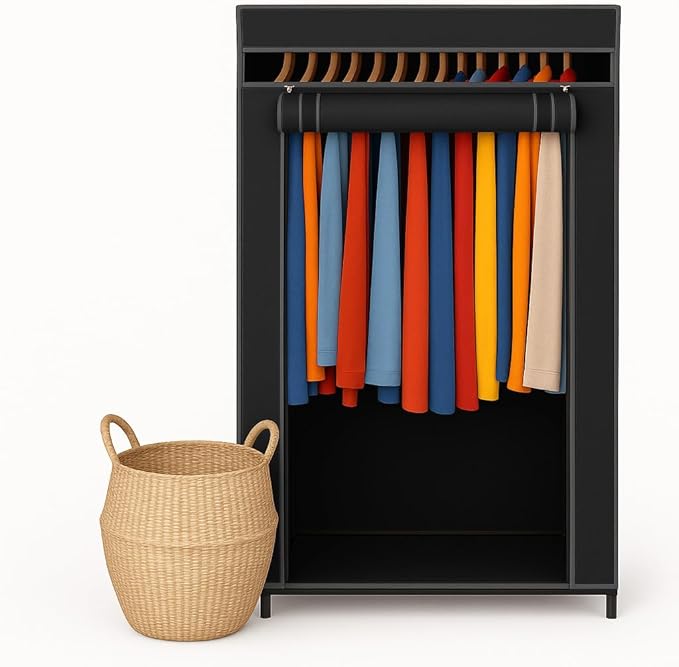 HOLDN’ STORAGE Portable Wardrobe Closet - 50 lb Capacity, Internal Heavy Duty Metal Rod, Zipper & Clear Window, Durable Cloth