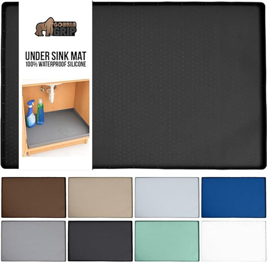 GORILLA GRIP Waterproof Silicone Under Sink Mat with Raised Lip for Kitchen and Bathroom, 46 x 22 in, Cabinet Shelf Liner Sta