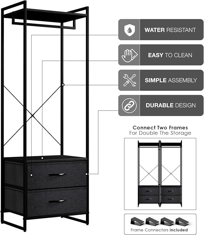 Sorbus Clothing Rack with Drawers - Clothes Stand Dresser - Wood Top, Steel Frame, & Fabric Drawers - Tall Closet Storage Org