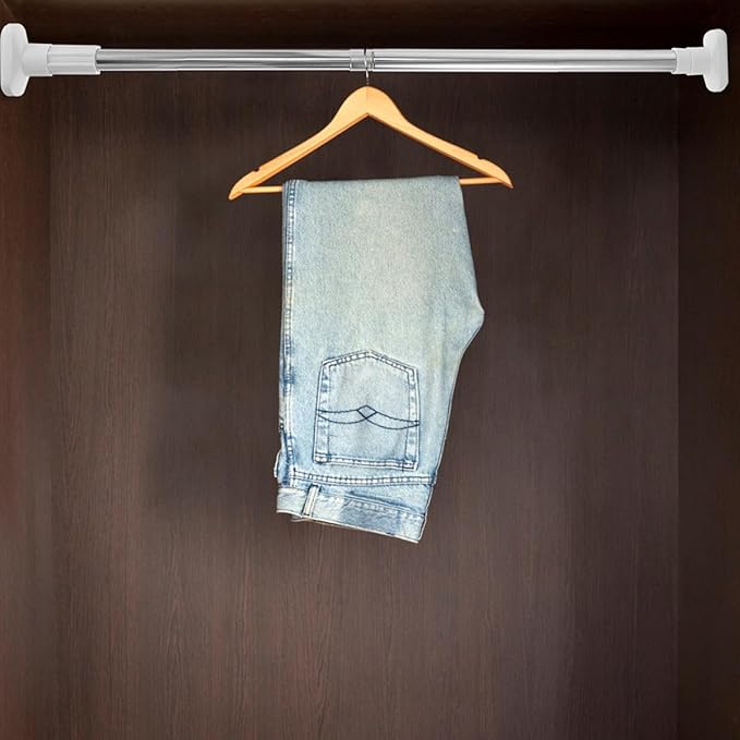 Lurrose 2 Pcs Adjustable Stainless Steel Closet Rods Heavy Duty Tension Bars 47-80cm Extendable Wardrobe Poles No Drilling fo