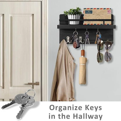 OurWarm Key Holder for Wall Decorative with 5 Key Hooks, Wall Mounted Key Hangers for Wall with Mail Key Rack, Wooden Mail Or